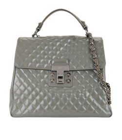 Quilted Patent Leather Satchel, Grey, DB, 2*